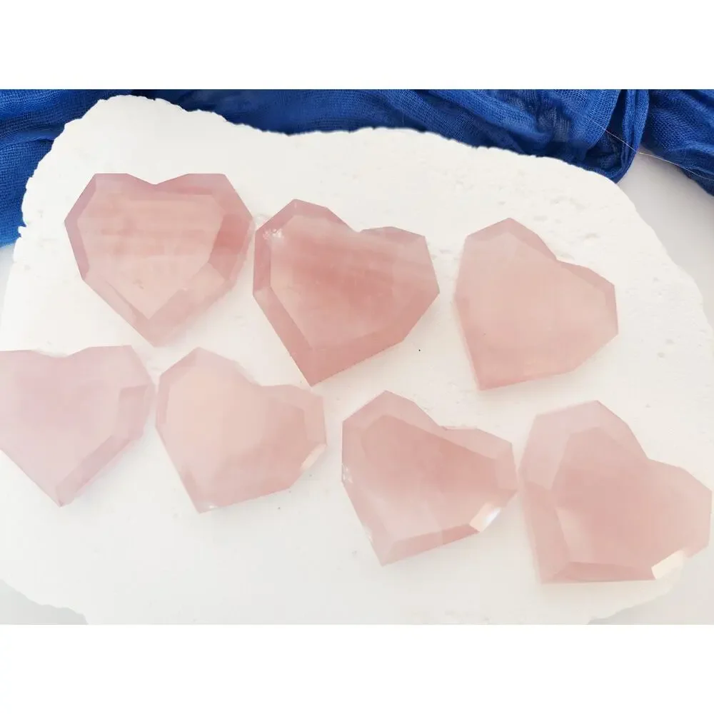 Faceted Rose Quartz Heart Crystal Carving - Picture 6 of 7